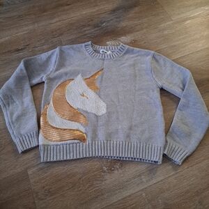 EPIC THREADS Kids Gray Long Sleeve Sweater Gold White Unicorn Girl's Medium